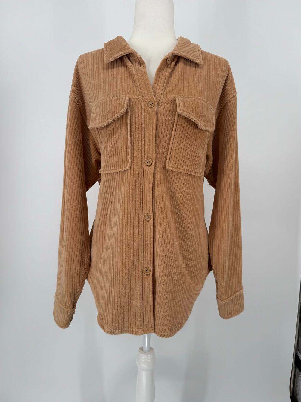 Arizona Jean Co Tan Corduroy Oversized Shacket Button Down Shirt XS